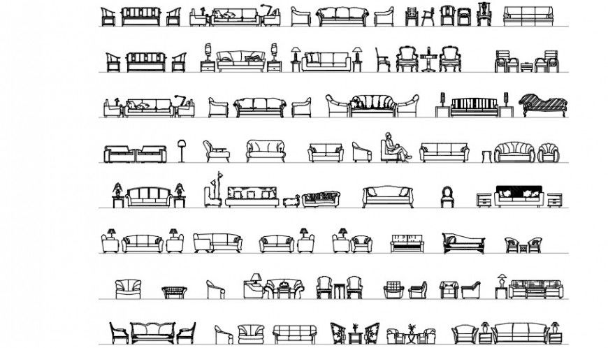 Sofa 2D Elevation CAD Blocks with Lamp in DWG Format