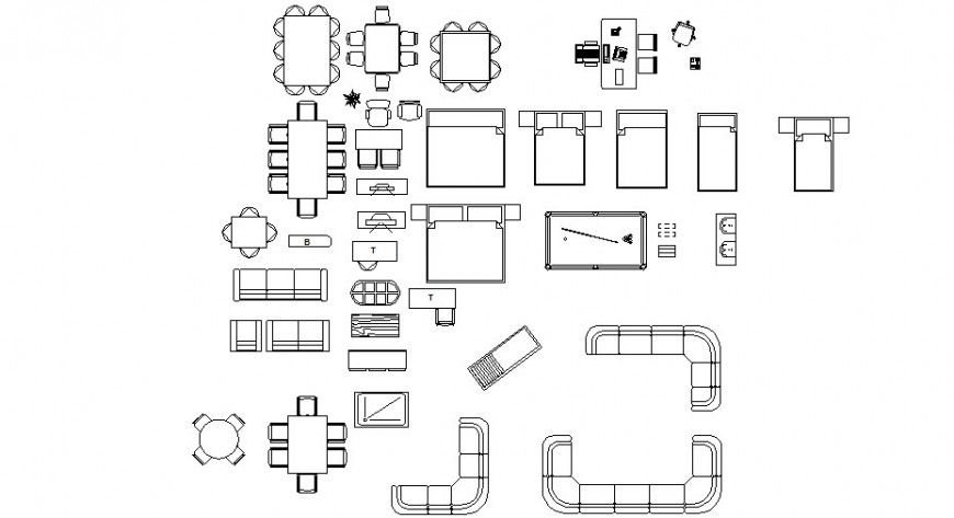 Sofa set, dining table and furniture elevation blocks cad drawing details dwg file