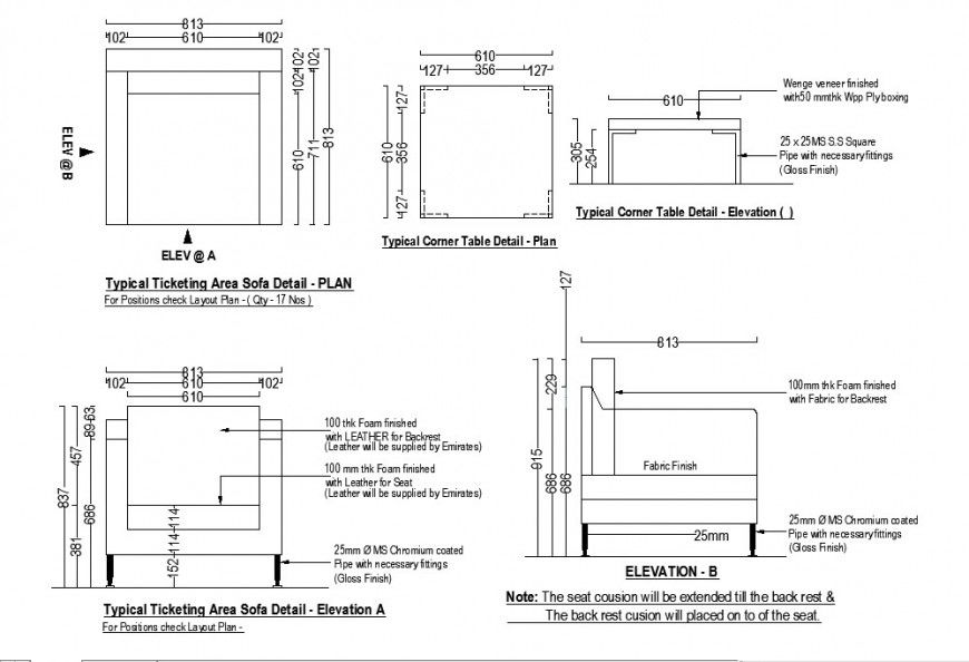 Sofa set and corner table furniture blocks and car pantry cad drawing details dwg file