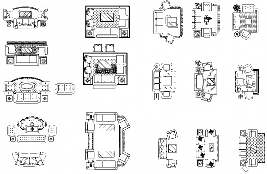 Sofa set plan with detail dwg file.