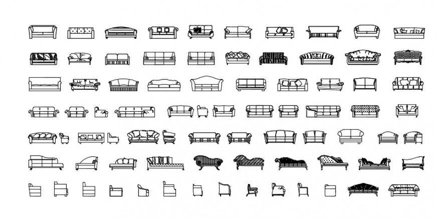 Sofa Set Various Elevation CAD Blocks with DWG File