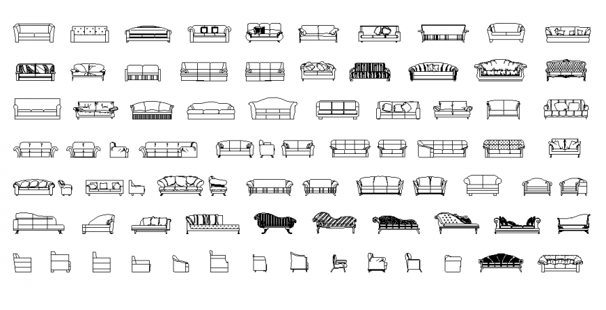 Sofa Set CAD Elevation with 2D Layout View in DWG Format