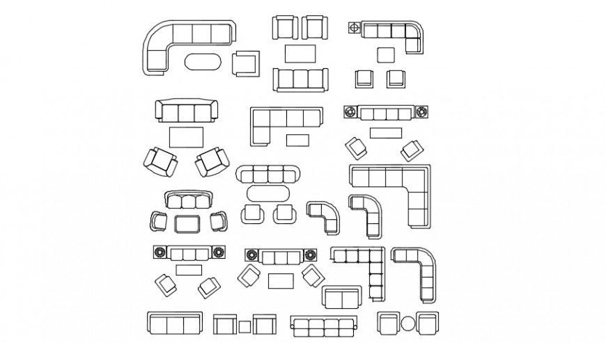 Sofa Top View CAD Blocks DWG File for Furniture Layouts