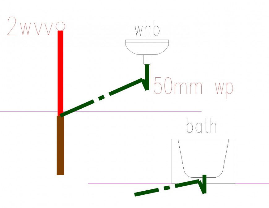 Soil and waste water pipe line elevation autocad file
