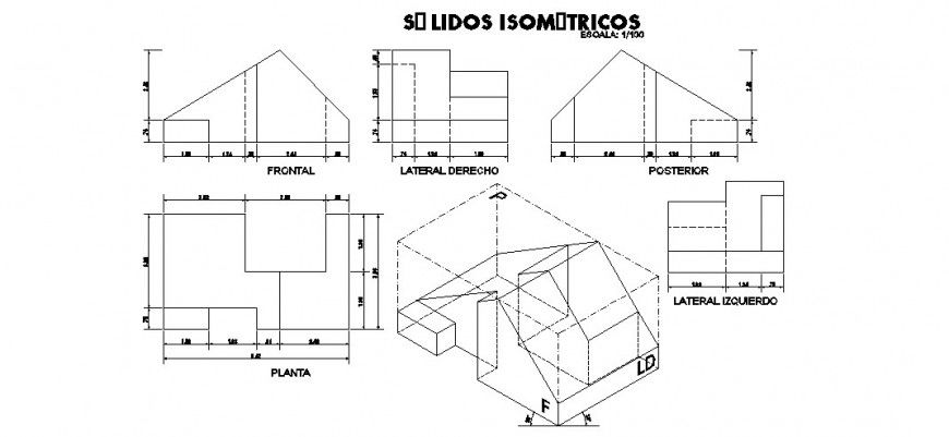 Solid isometric detail drawing of the roof in dwg AutoCAD file.