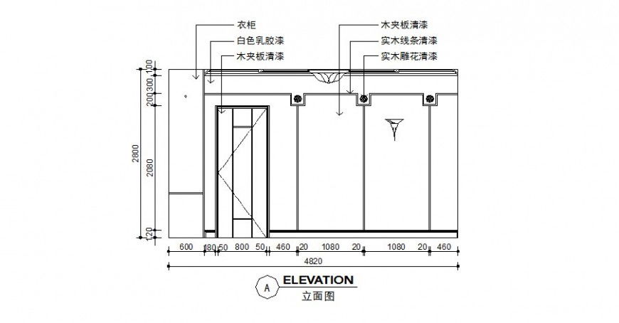 Solid wood decoration living room cad elevation drawing details dwg file