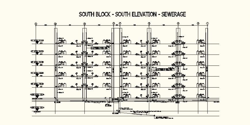 AutoCAD sewerage pipe line elevation DWG file detail