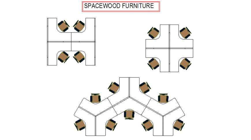 Space-wood office tables wooden furniture blocks cad drawing details dwg file