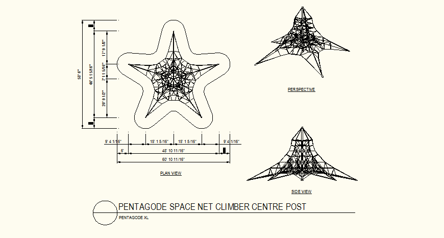 Space net climber center post detail plan and elevation layout file