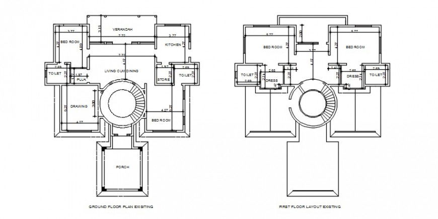 Spacing concept of House plan details dwg file