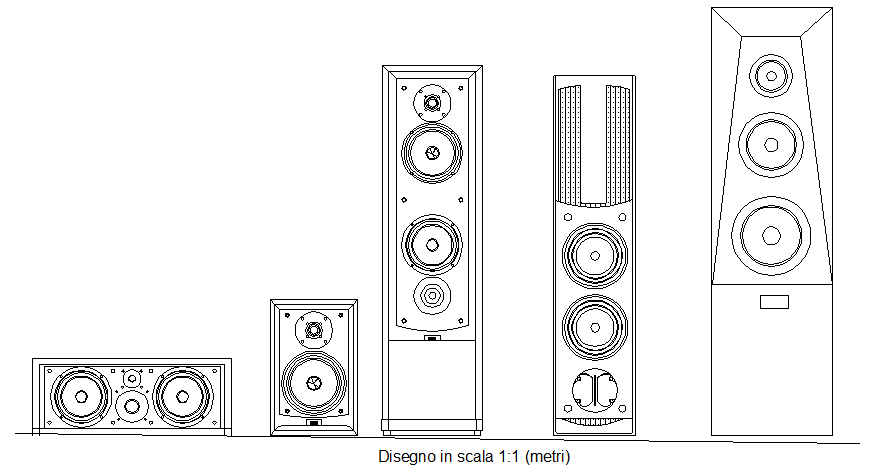 Speakers stereo diffuse different size elevation dwg file
