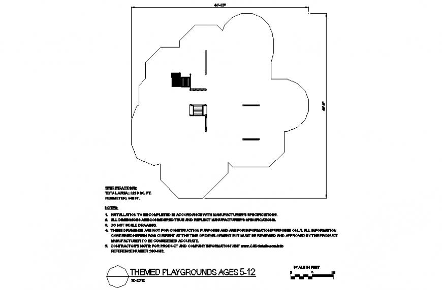Specification and notes detail in simple plan of playing area design dwg file