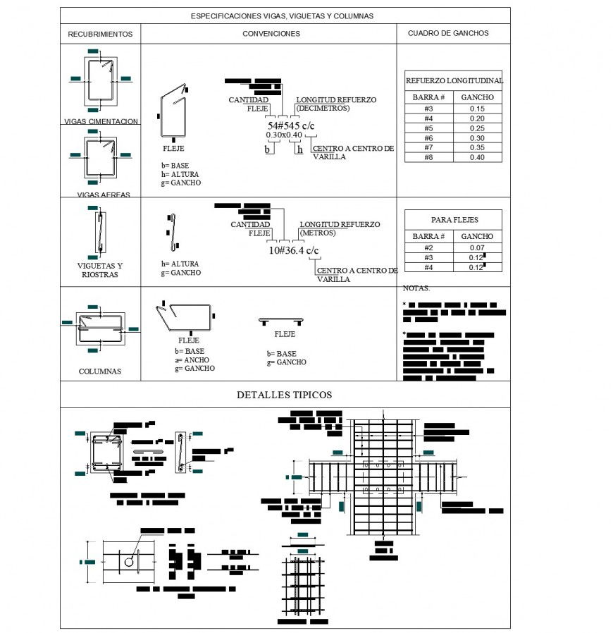 Specification beams, joint and columns dwg file