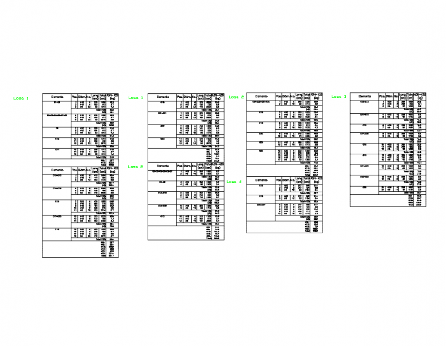 Specification tables structure details of house construction dwg file