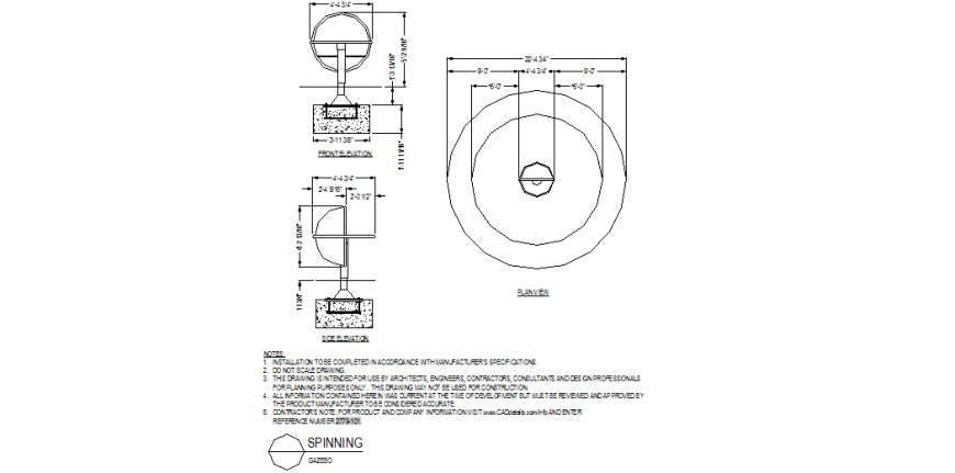 Spinner structure detail plan and elevation autocad file