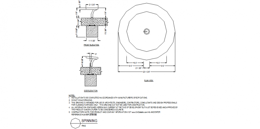 Spinning ring detail plan and elevation dwg file