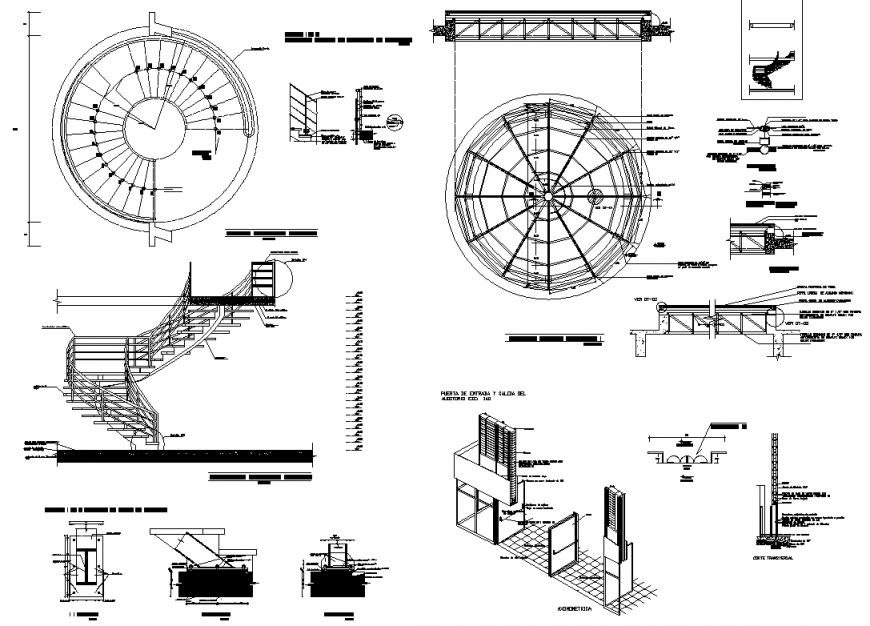 Spiral stair and main gate entry isometric detail dwg file