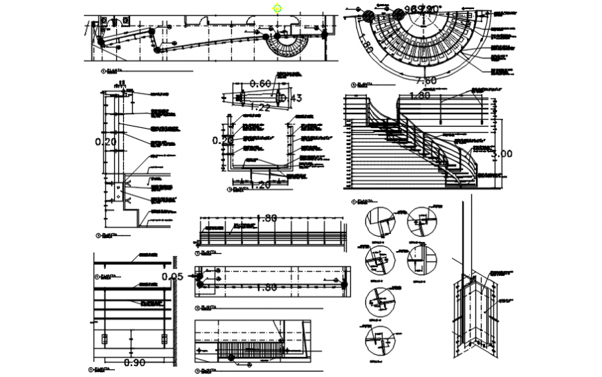 Spiral stairway 2d view CAD plan and elevation in autocad software file