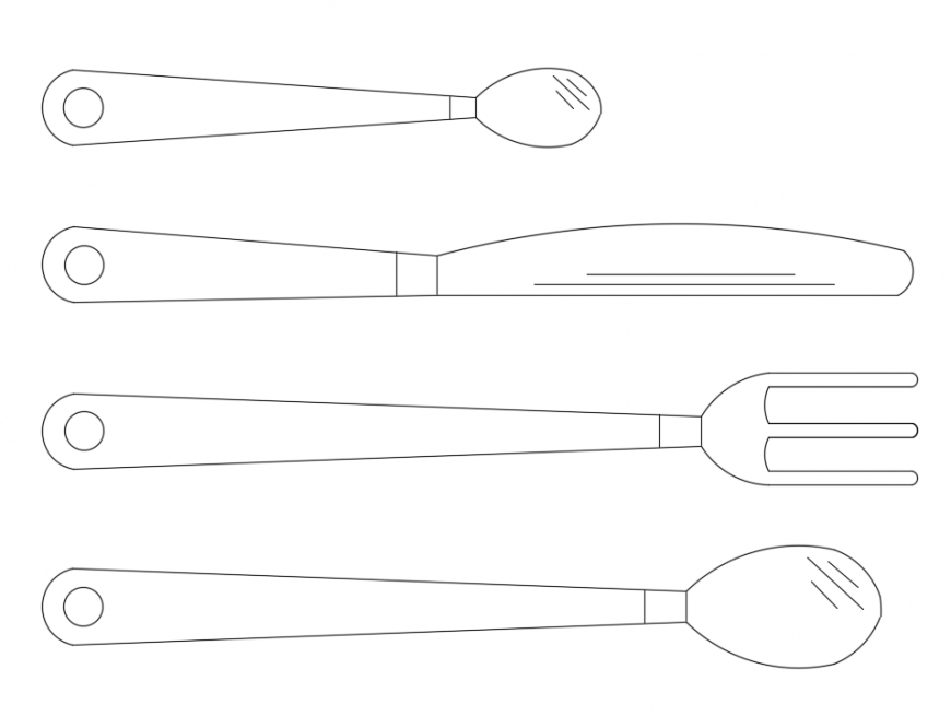 Spoon cutlery set designs for kitchen cad block design dwg file
