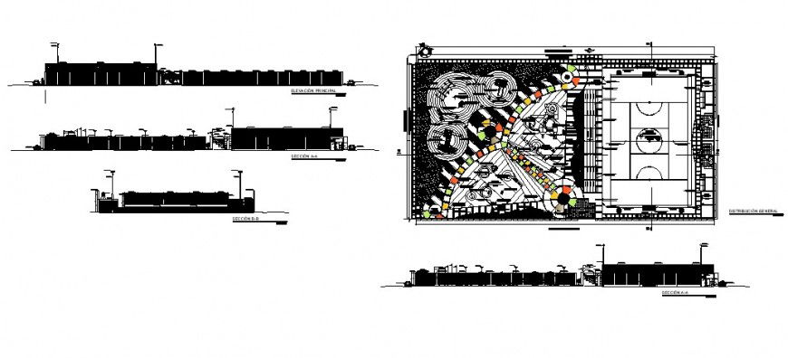 Sport area plan and elevation in auto cad