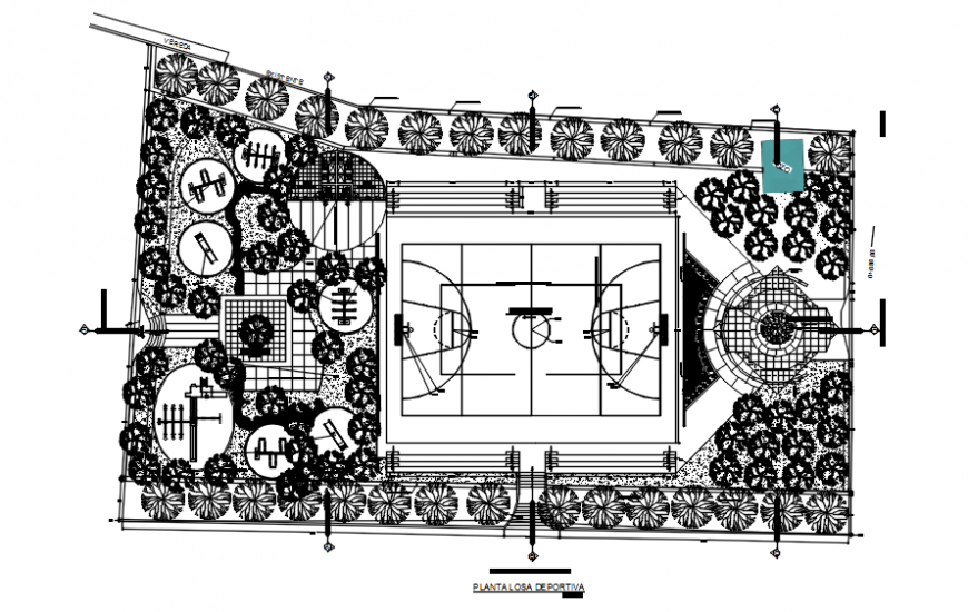 Sport area plan with garden in auto cad software