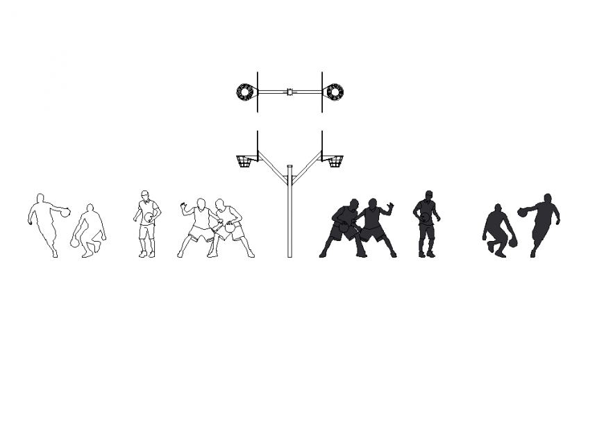 Sport area with view of basket ball player design dwg file