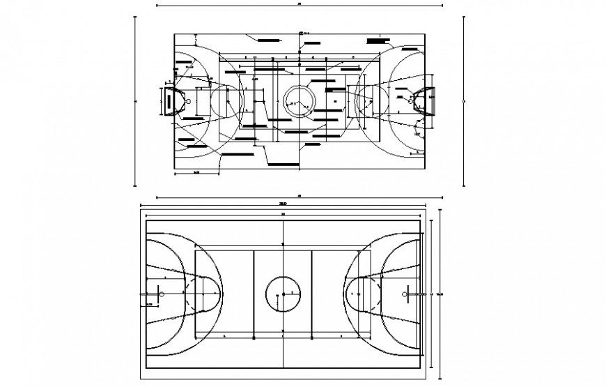 Sport court ground of basket-ball 2d view autocad file