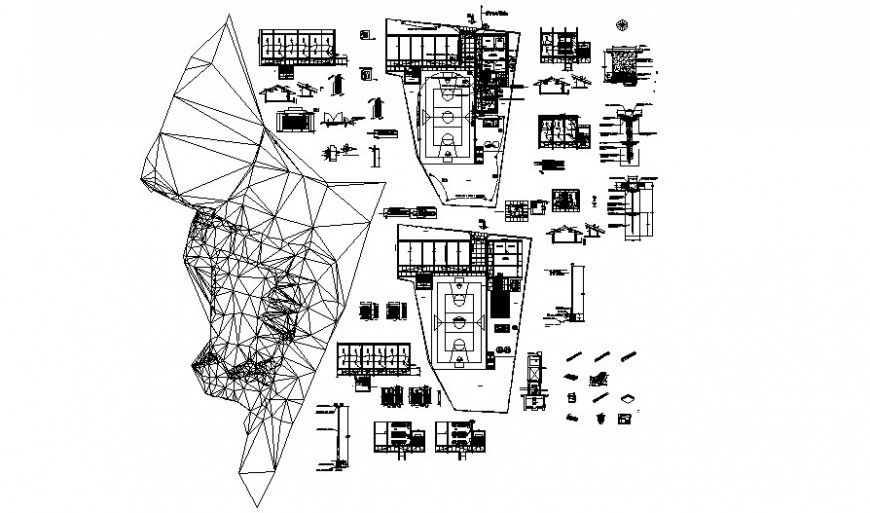 Sports academy building drawings 2d view plan autocad file