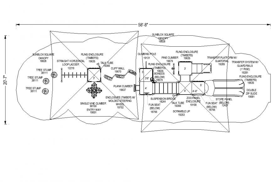 Sports area plan in design view with playing area dwg file