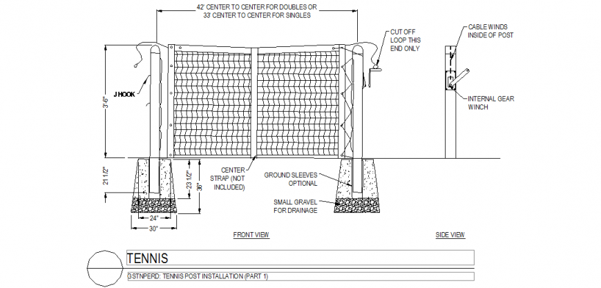 Sports area with tennis area playground design view dwg file
