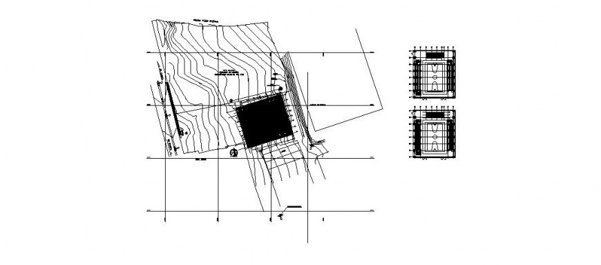 Sports center and ground plan and landscaping structure details dwg file