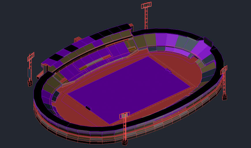 Sports center and stadium building 3d model cad drawing details dwg file