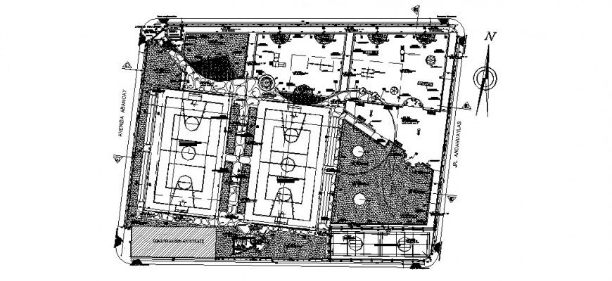 Sports center building detail 2d view layout plan in autocad format