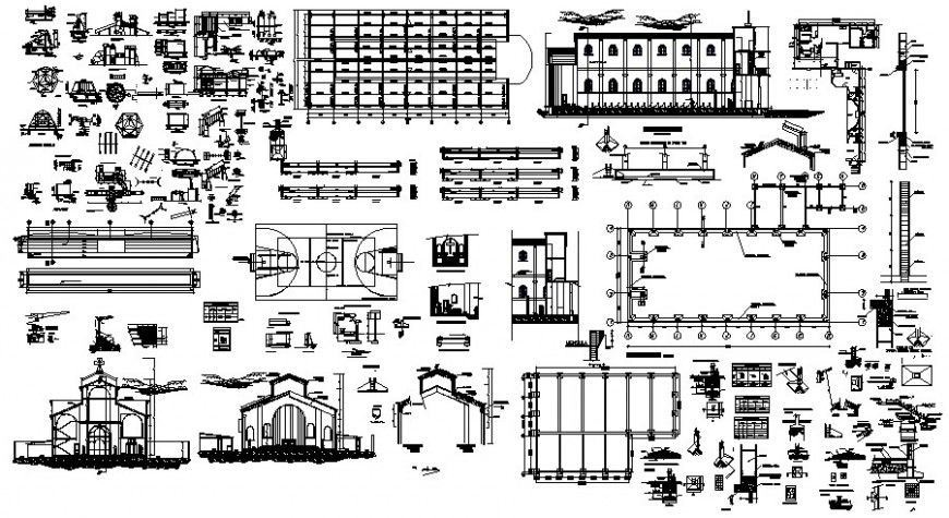Sports center building drawing elevation in autocad