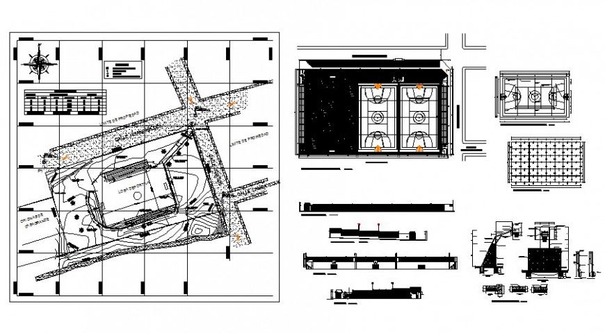 Sports center complex and park detailed architecture project dwg file