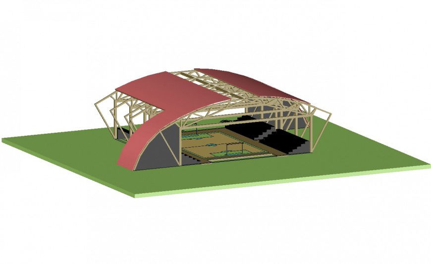 Sports center court 3d design cad drawing details dwg file