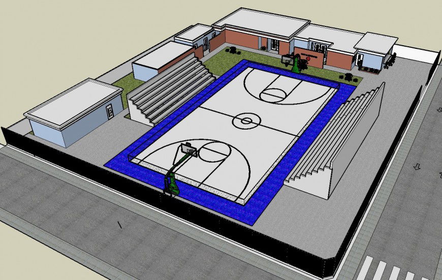 Sports center design top view 3d drawing details dwg file