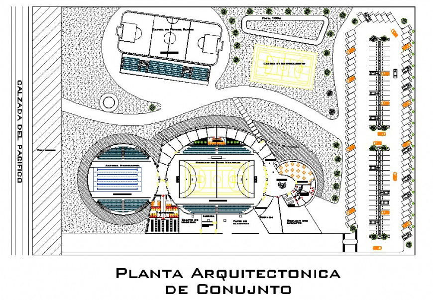 Sports center detail 2d view CAD construction block layout autocad file