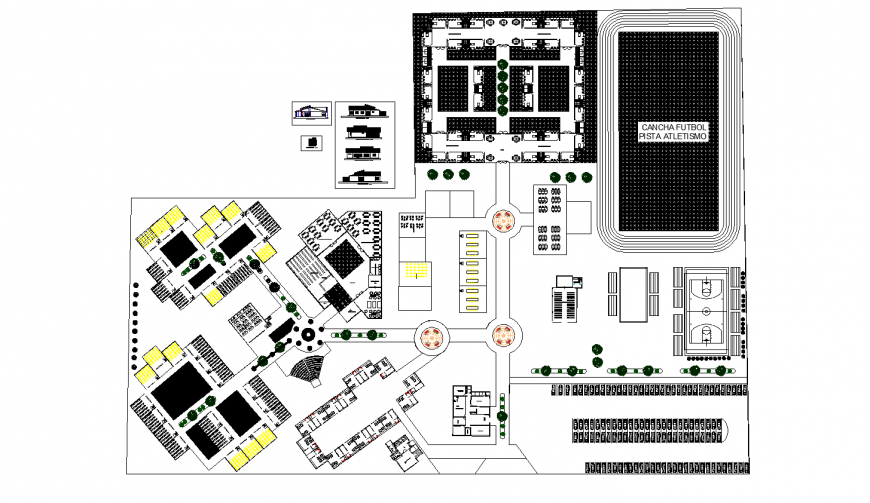 Sports center foot-ball court detailed architecture project dwg file