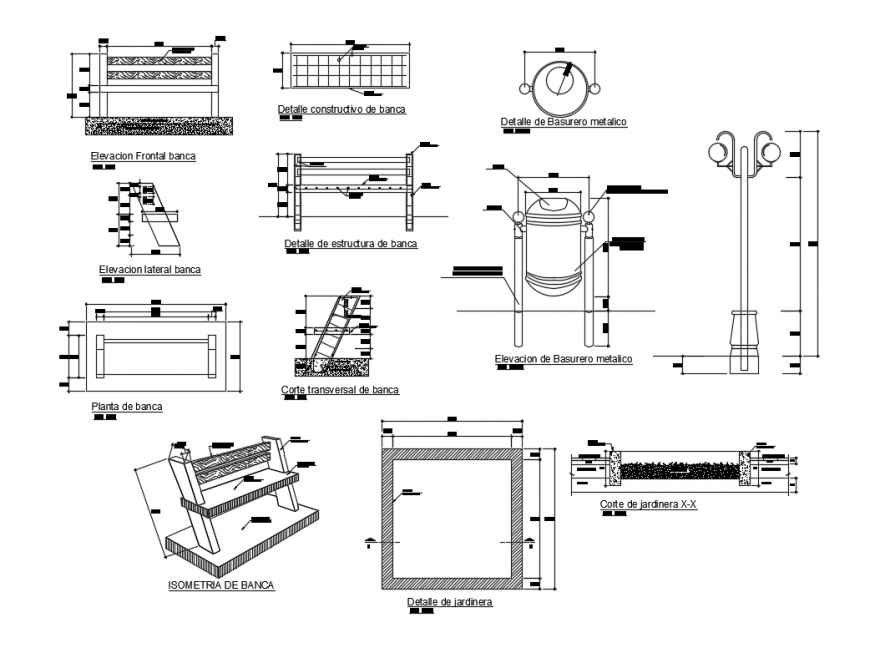 Sports center garden landscaping and constructive structure dwg file