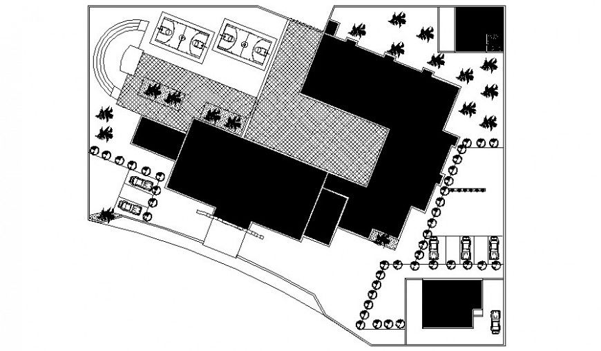 Sports center institute building work plan drawing in autocad