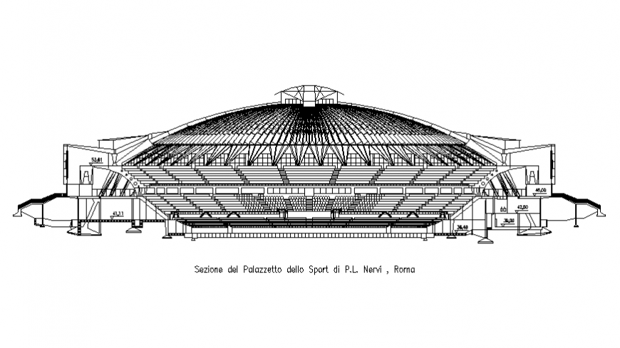 Sports center main section cad drawing details dwg file