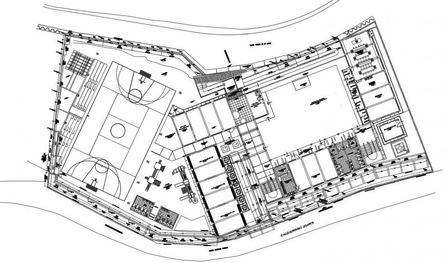 Sports center multi-story building distribution plan drawing details dwg file