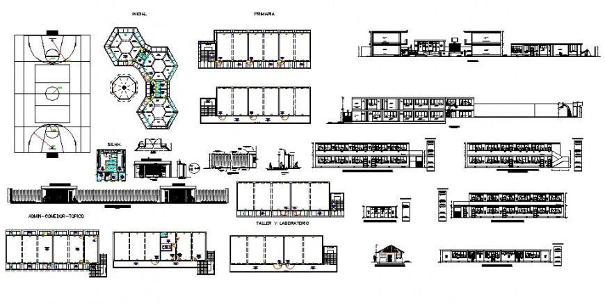 Sports center multi-story detailed architecture project dwg file