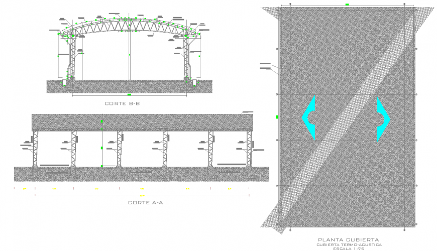 Sports center passage detail drawing in dwg AutoCAD file.