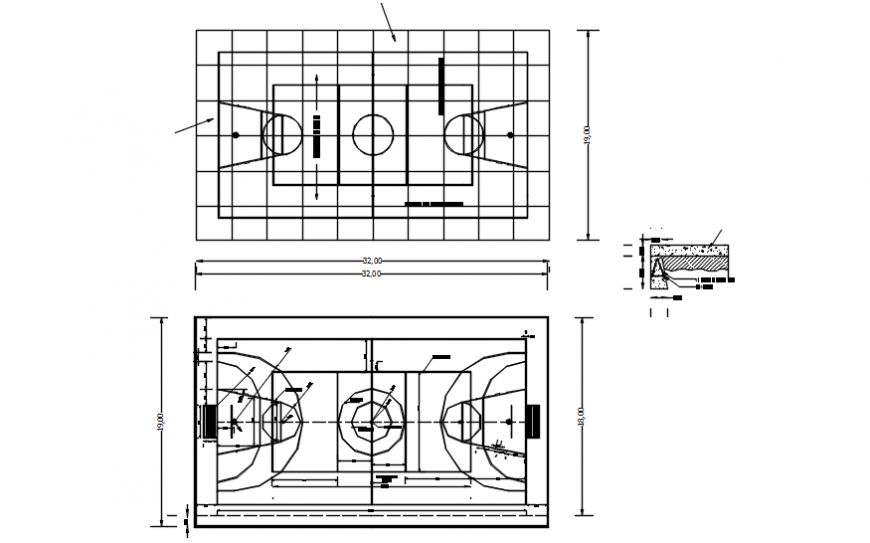 Sports Center plan with playing area in auto cad file