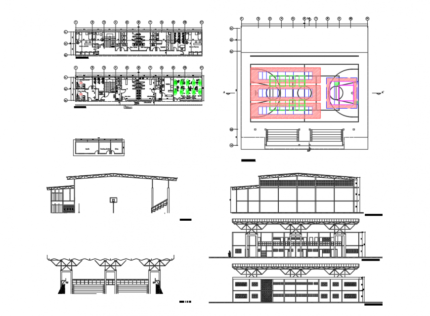 Sports center sanitary installation and sports ground and auto-cad details dwg file