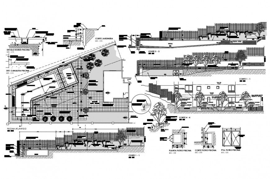 Sports center with swimming pool detailed architecture project dwg file