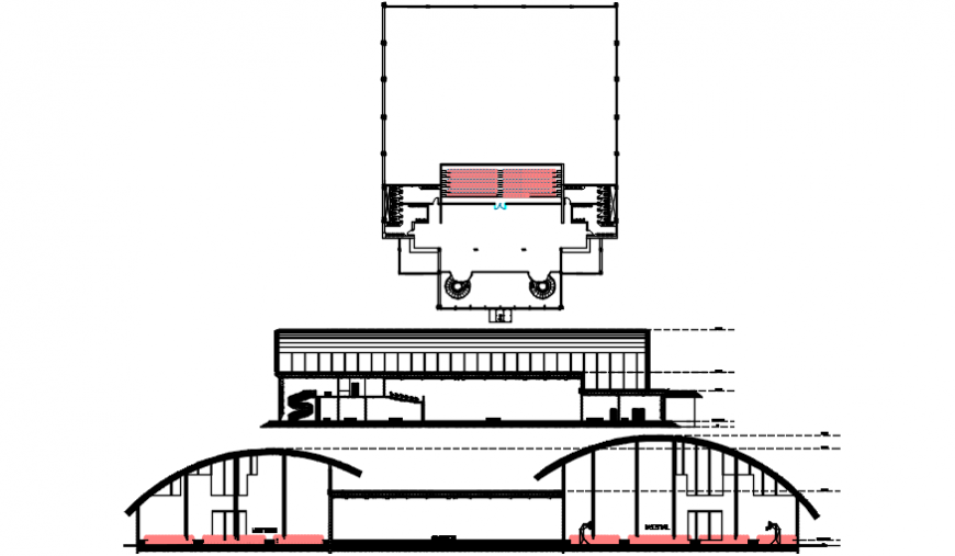 Sports centre elevation model dwg file