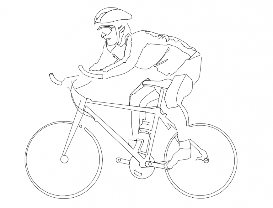 Sports cycle side elevation block design with riding boy dwg file